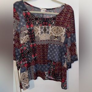 Brittney Black handkerchief three-quarter sleeve blouse paisley print